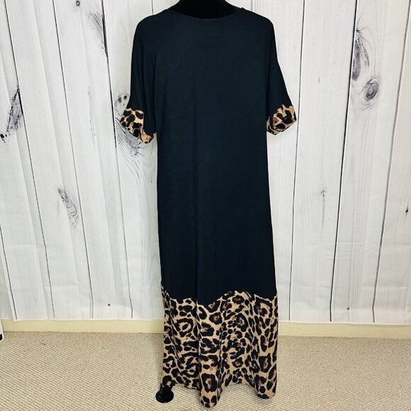 NWT Emery Rose Shein Maxi Black Dress with Cheetah Print Hem and Cuffs Sz S - Picture 8 of 10